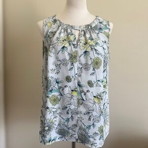 Jones New York Sleeveless Blue and Green Tunic with Tie Front